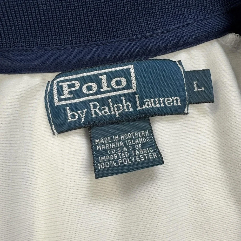 VTG Polo Ralph Lauren Track Jacket Mens L White Navy Full Zip Striped Colorblock